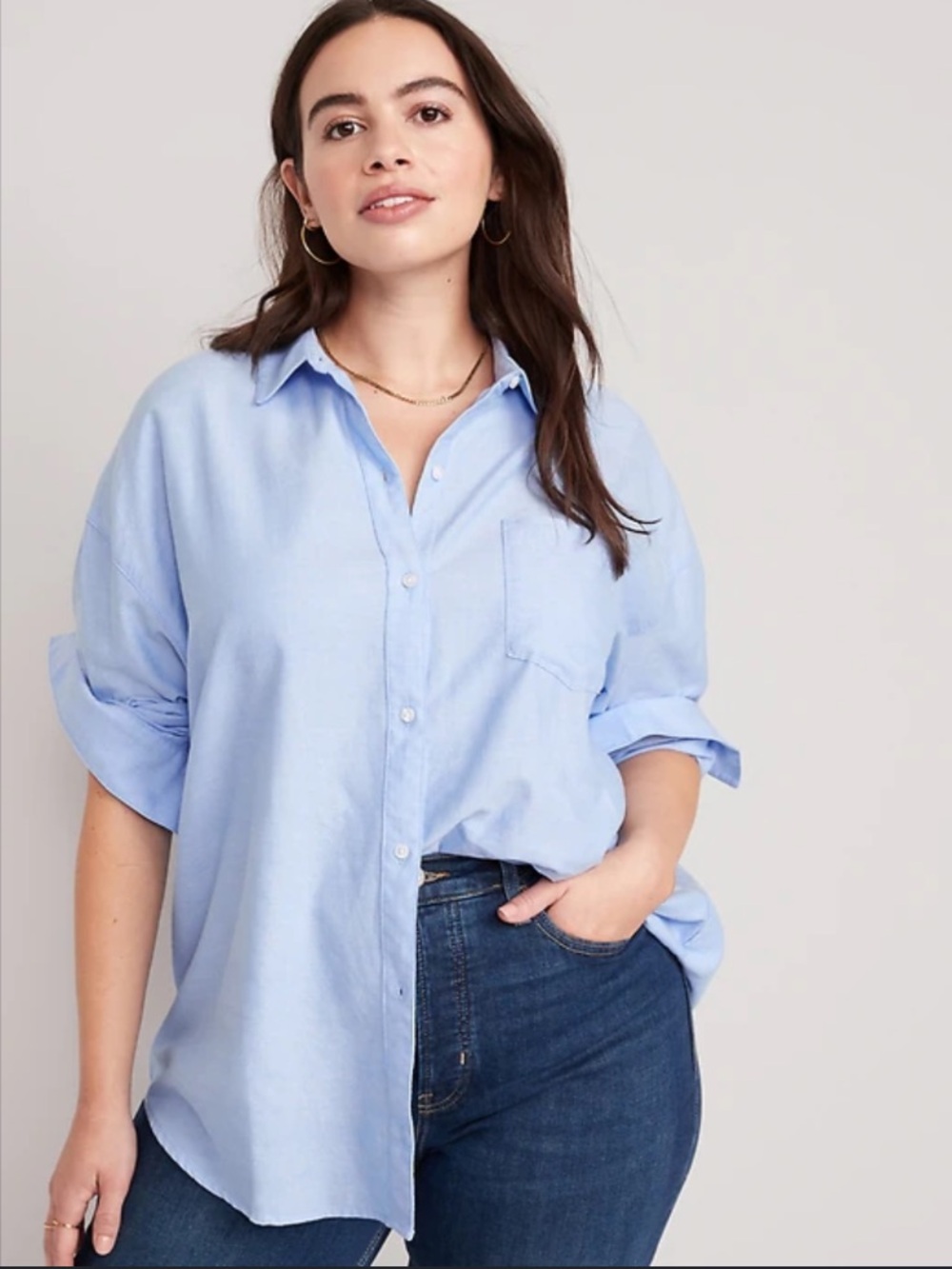 Old Navy Blue Oversized Button-Down Boyfriend Shirt